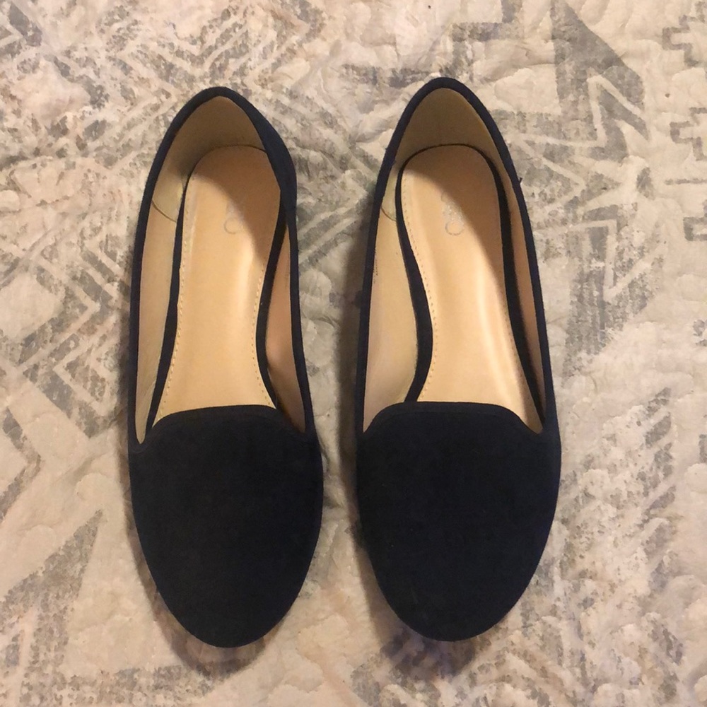 Blue suede flats